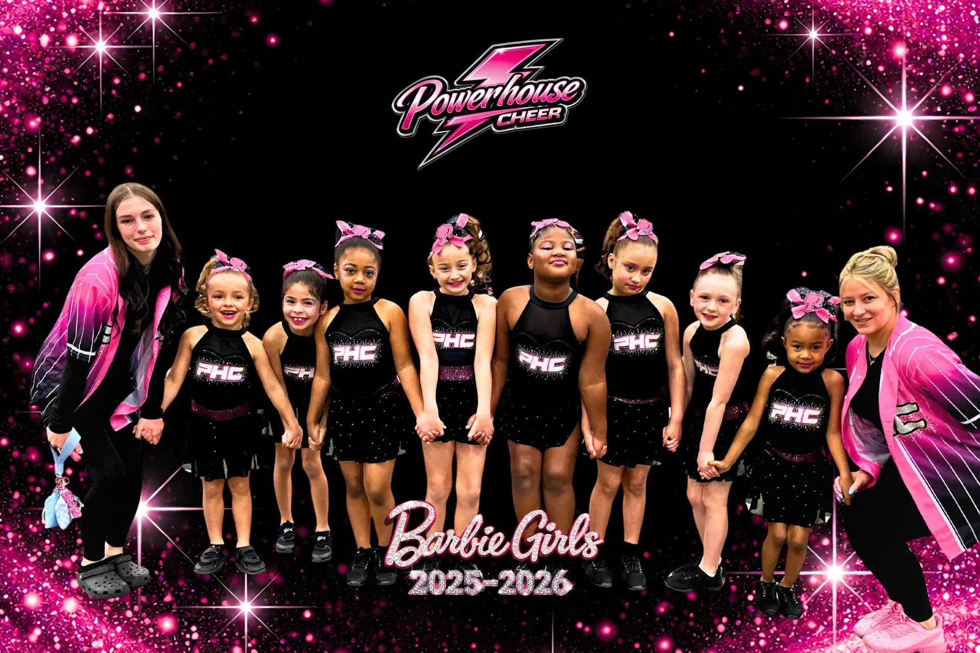 Barbie Girls cheer team posing together